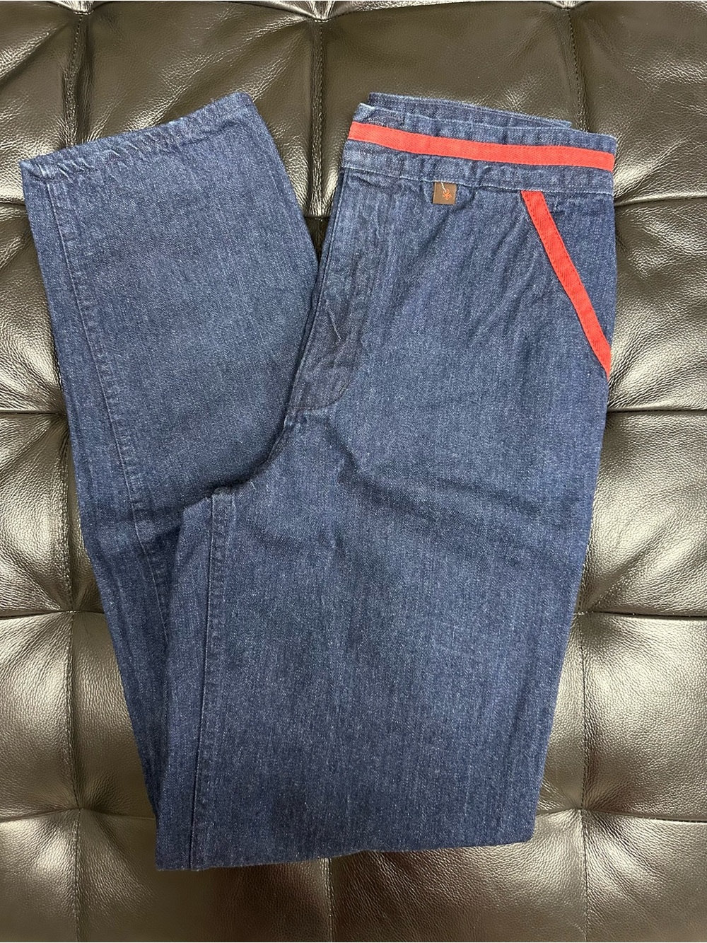 Vintage Spider Straight-Leg Denim Jeans with Red Trim